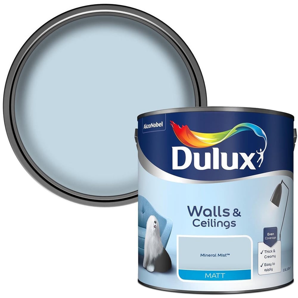 Dulux Walls & Ceilings Mineral Mist Matt Emulsion Paint 2.5L Image 1