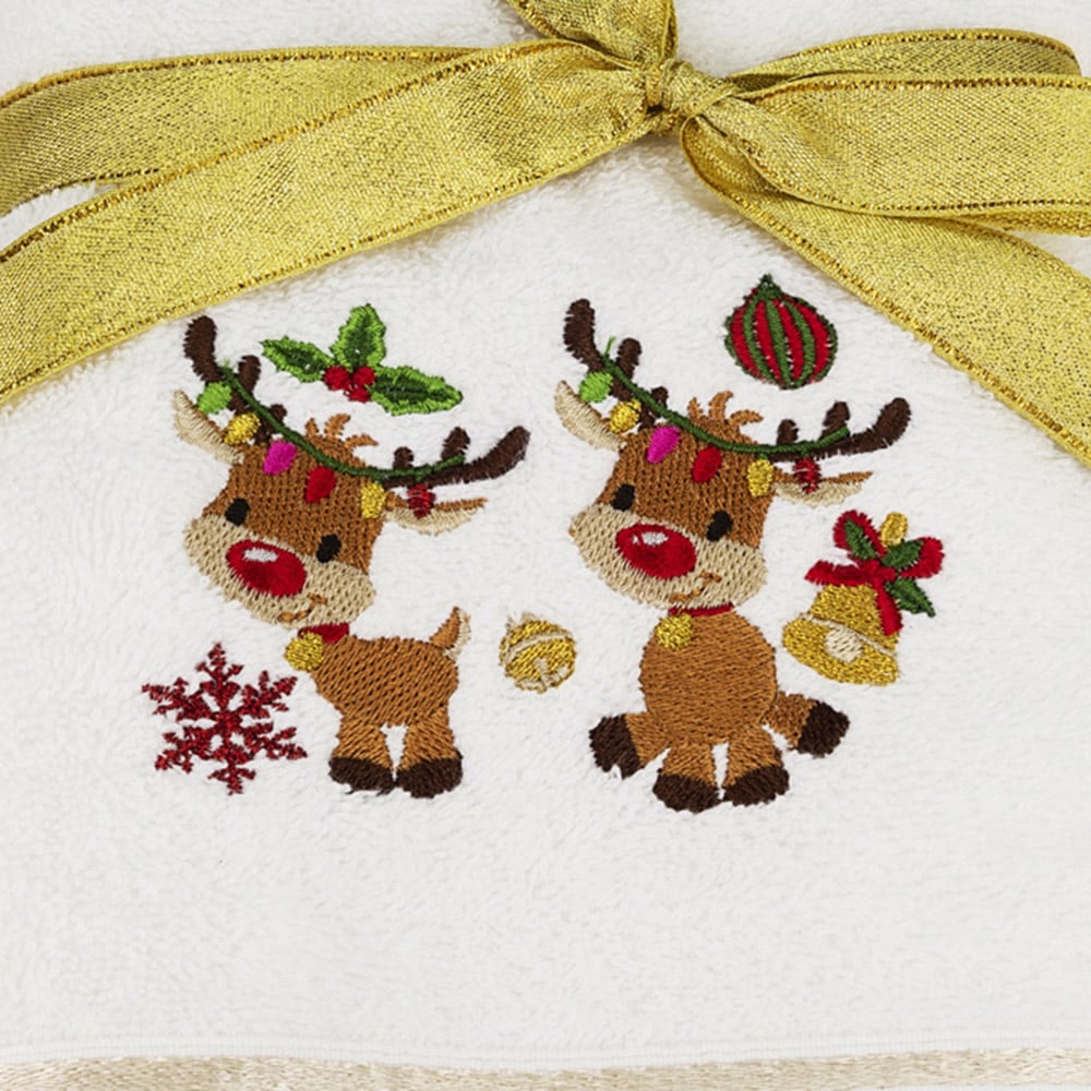 Bellissimo Home Cotton Embroidered Singing Reindeer Hand Towel 2 Pack Image 2