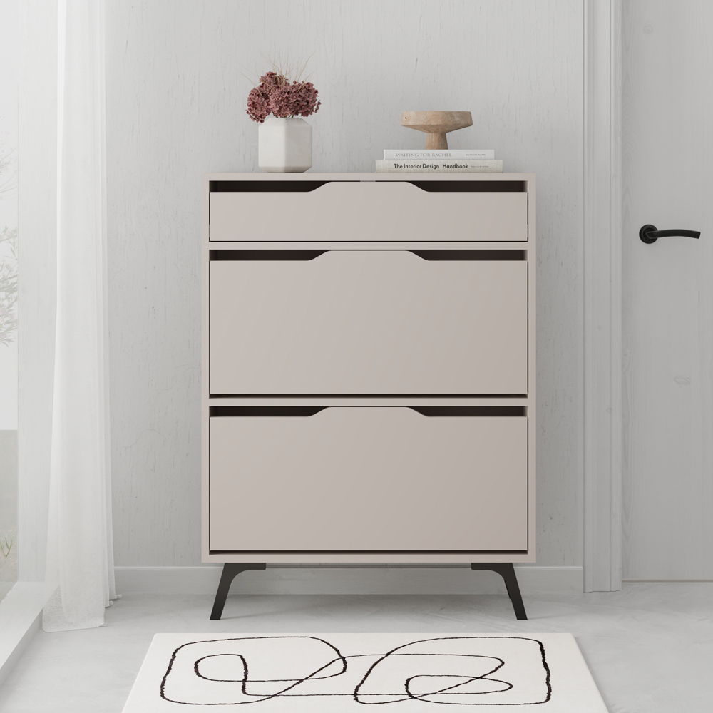 Decortie Asta 2 Door Single Drawer Mocha Grey Modern Shoe Cabinet Image 4