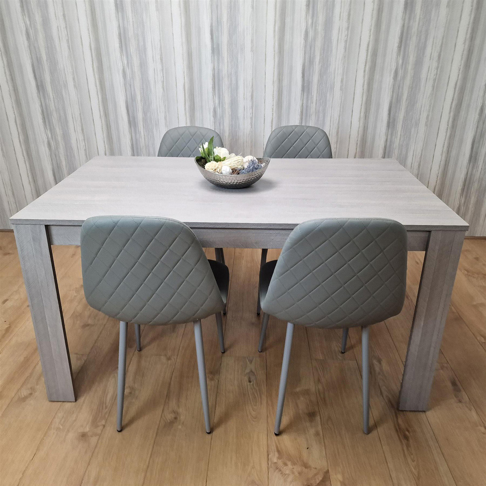Kosy Koala 4 Seater Faux Leather Gem Pattern Rectangular Dining Set Grey Image 2