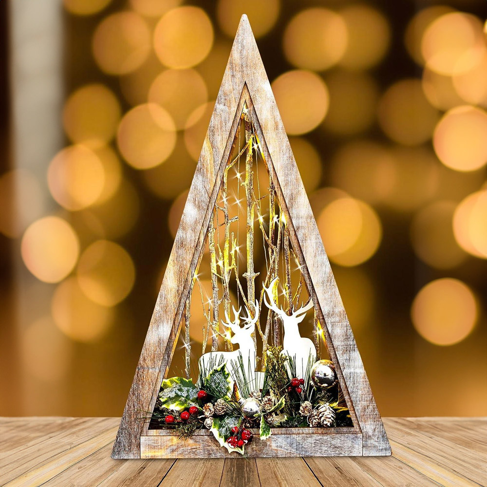 Shatchi LED Triangle Wooden Reindeer Scene Image 1