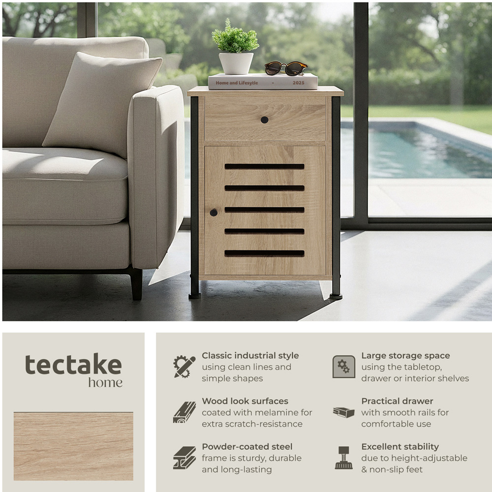 Tectake Waterford Single Door Single Shelf Sonoma Oak Bedside Table Image 3