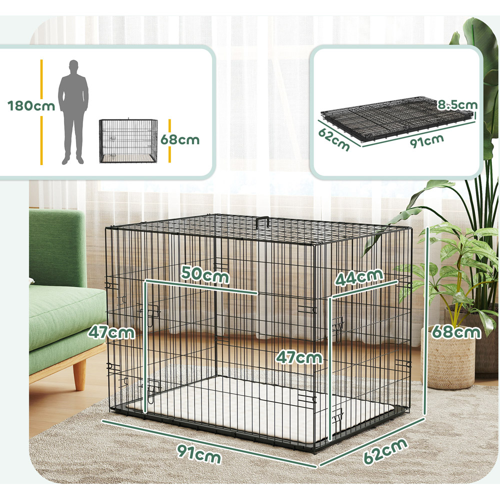 PawHut Black Large Dog Crate with 2 Doors and Tray Image 9