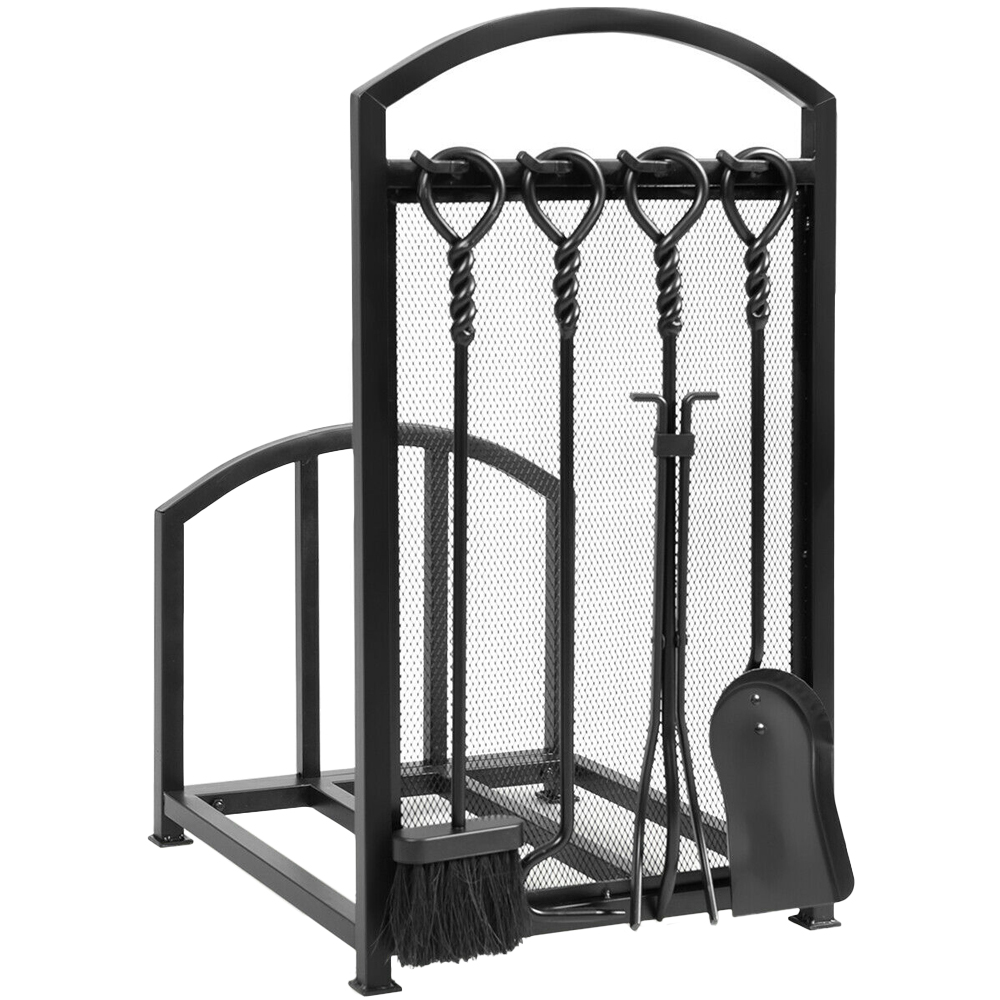Costway 4 Piece Black Firewood Holder with 4 Tools Image