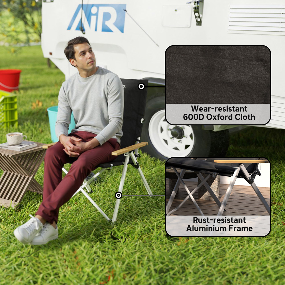 Outsunny Black Padded Foldable High Back Reclining Camping Chair with Bag Image 6