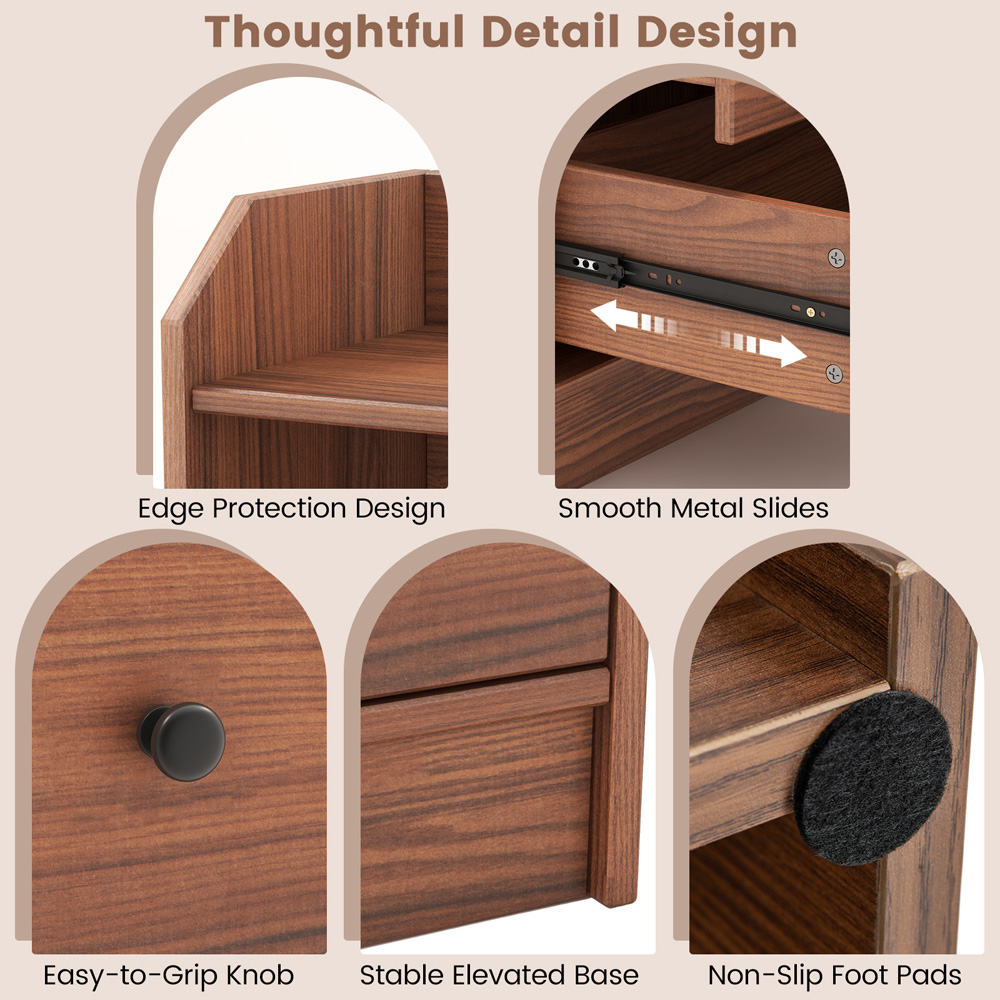 Costway 3 Drawer 2 Shelf Brown Modern Chest of Drawer Image 5