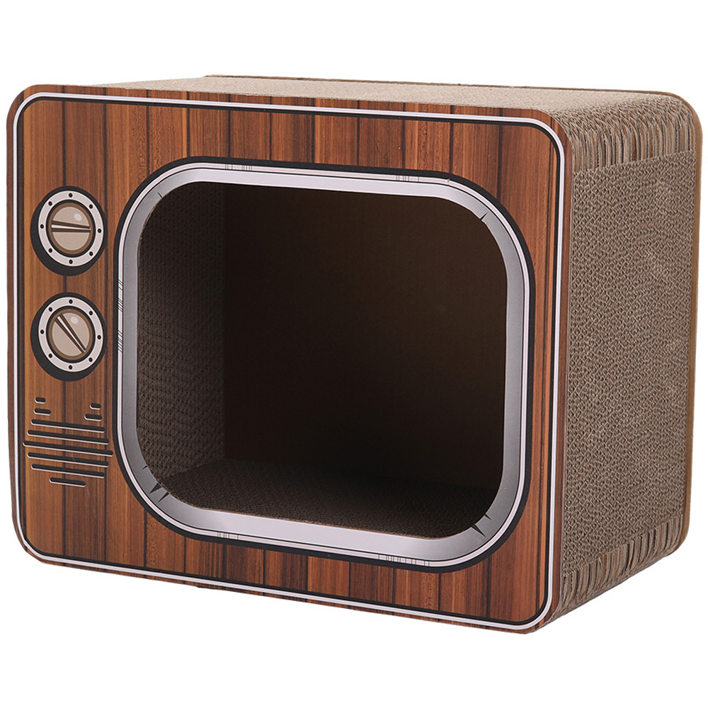 H&O Direct Corrugated TV Shaped Cat Scratcher with Bed Image 1