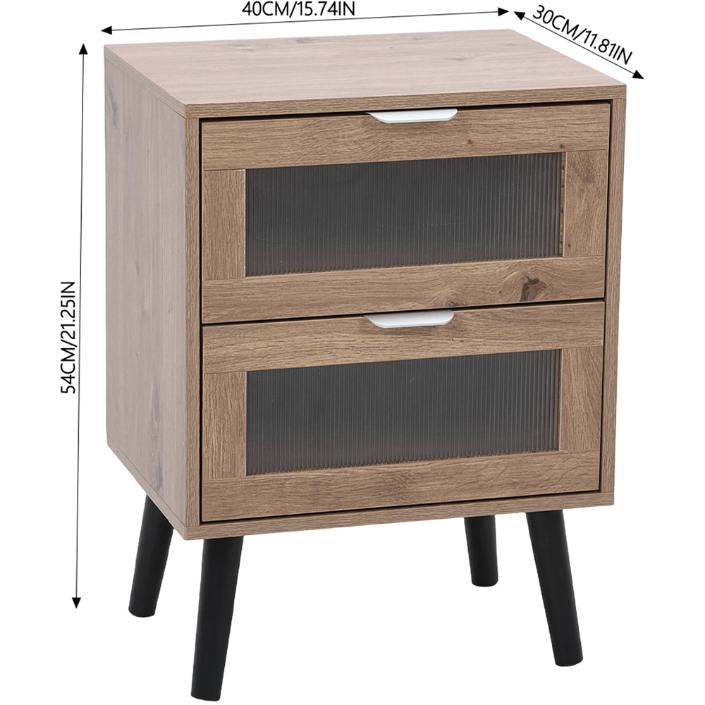 Living and Home 2 Drawer Light Wood Grain Acrylic Bedside Table Image 9