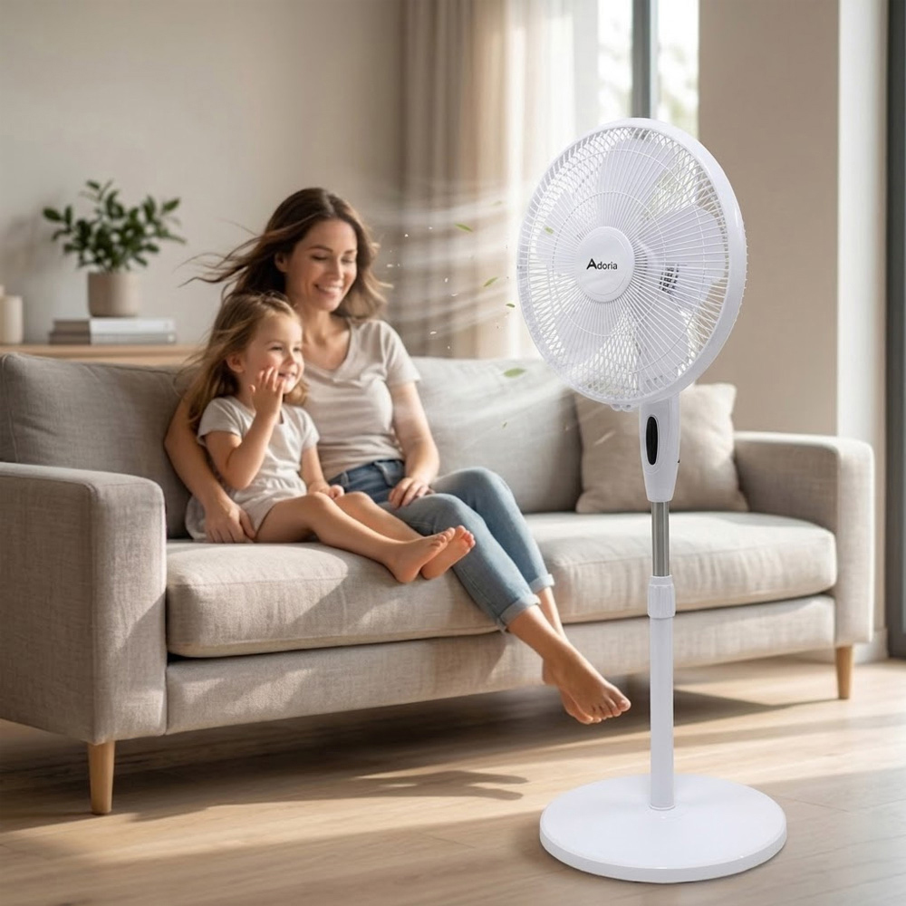 Alivio White 5 Blade Quiet Adjustable Oscillating Pedestal Floor Fan 45W Image 2