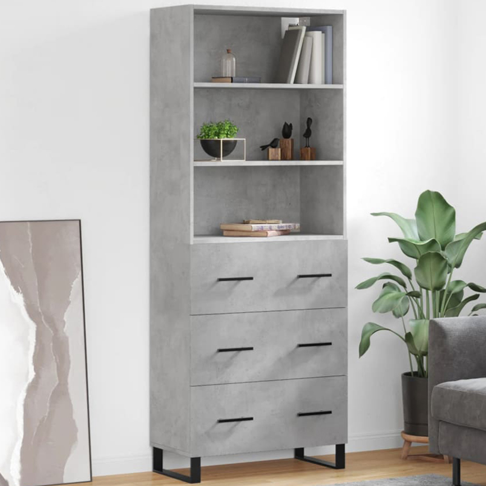vidaXL 3 Drawer 3 Shelf Concrete Grey Highboard Image 1