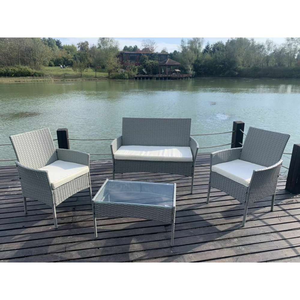 Roger 4 Seater Grey Rattan Outdoor Sofa Set with Table and Seat Cushions Image 6
