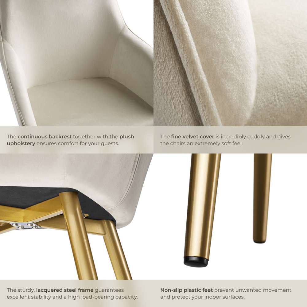tectake Marilyn Set of 4 Cream and Gold Velvet Look Padded Accent Chairs Image 5