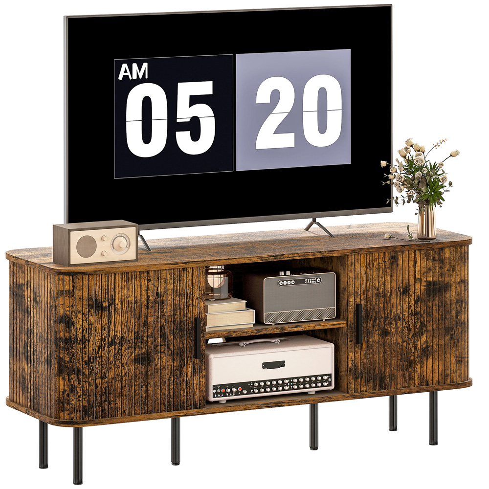HOMCOM 2 Door 2 Shelf Rustic Brown TV Unit Image 2