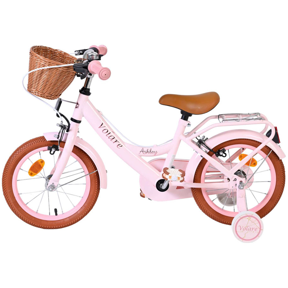 Volare Ashley Kids 14 inch Pink Pastel Bike with Stabilisers Rack and Basket Image 5