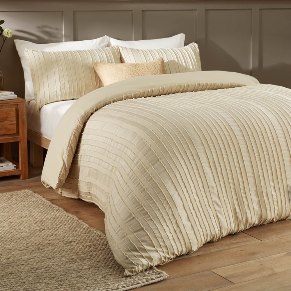 Duvet Day Harrison Single Cream Stripe Printed Duvet Set Image 1