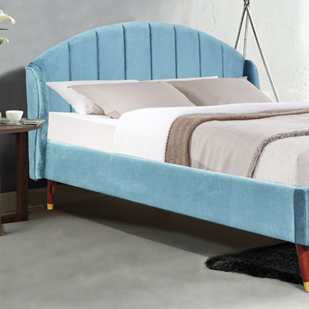Brooklyn Winged Double Teal Plush Velvet Bed Frame with Curved Headboard Image 2
