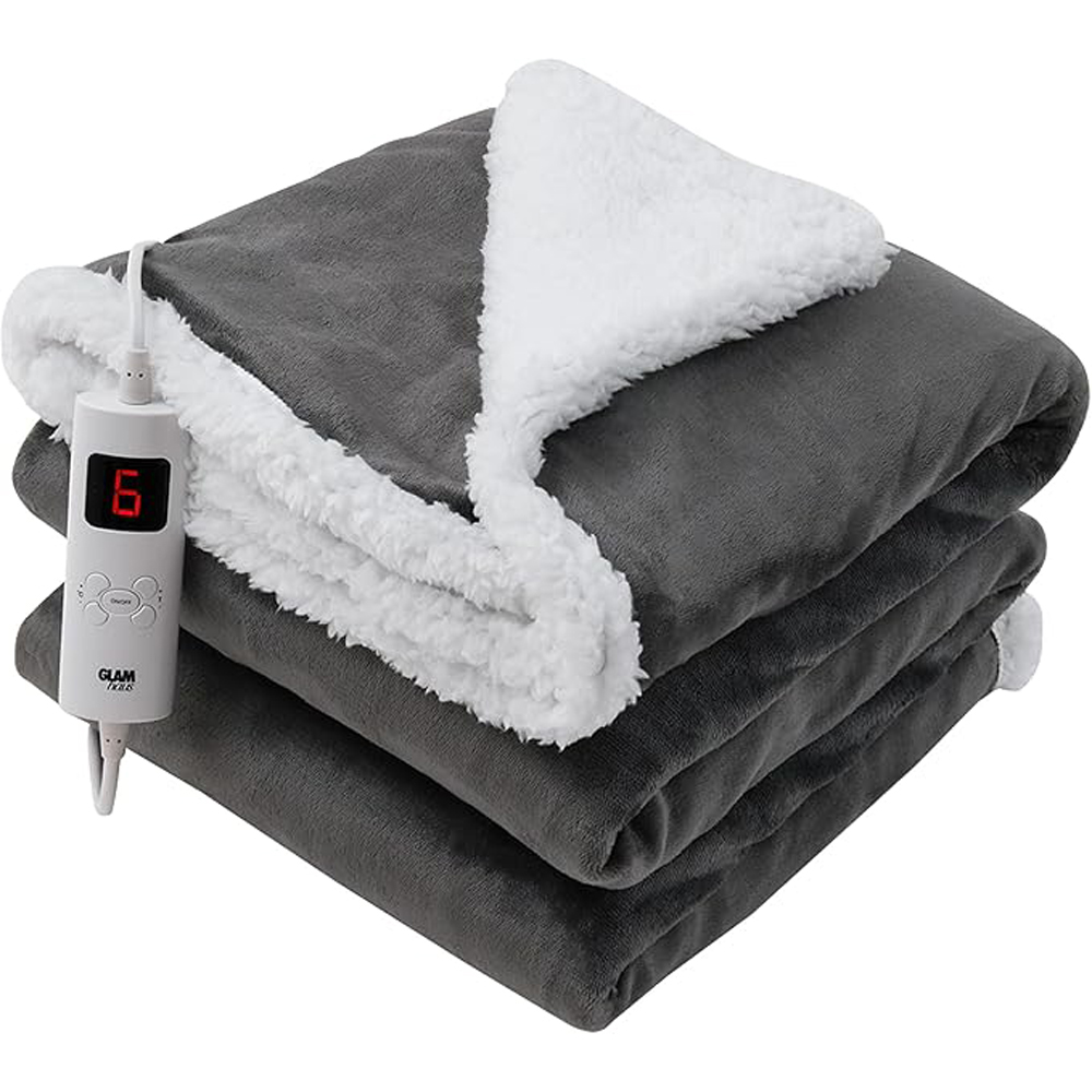 GlamHaus Dark Grey Heated Blanket 160 x 130cm Image 1