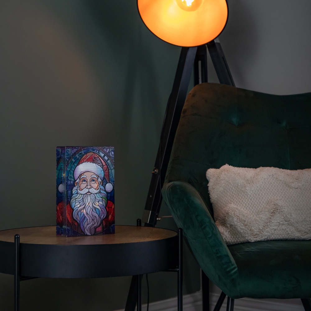 Samuel Alexander Warm White LED Double Sided Stained Glass Light Up Santa Decoration Image 8
