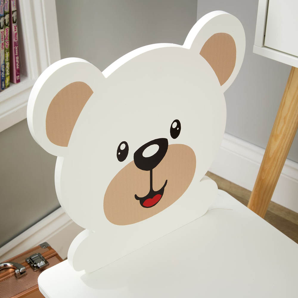 Home Source Ted 2 Drawer White Bear Design Kids Dressing Table Set with Mirror Image 7