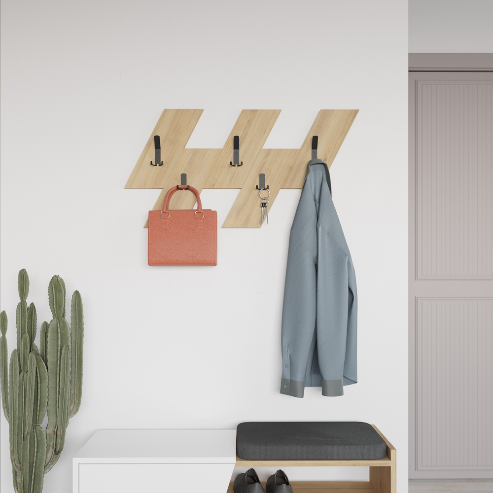 Decortie Ivy 5 Hook Oak Modern Wall Mounted Hanger Image 2