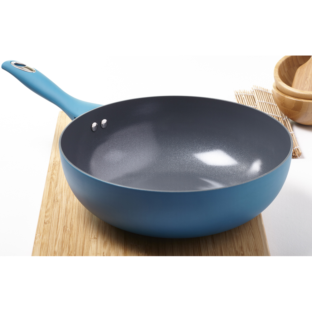 Cermalon 28cm Matt Teal Non Stick Aluminium Wok Image 3