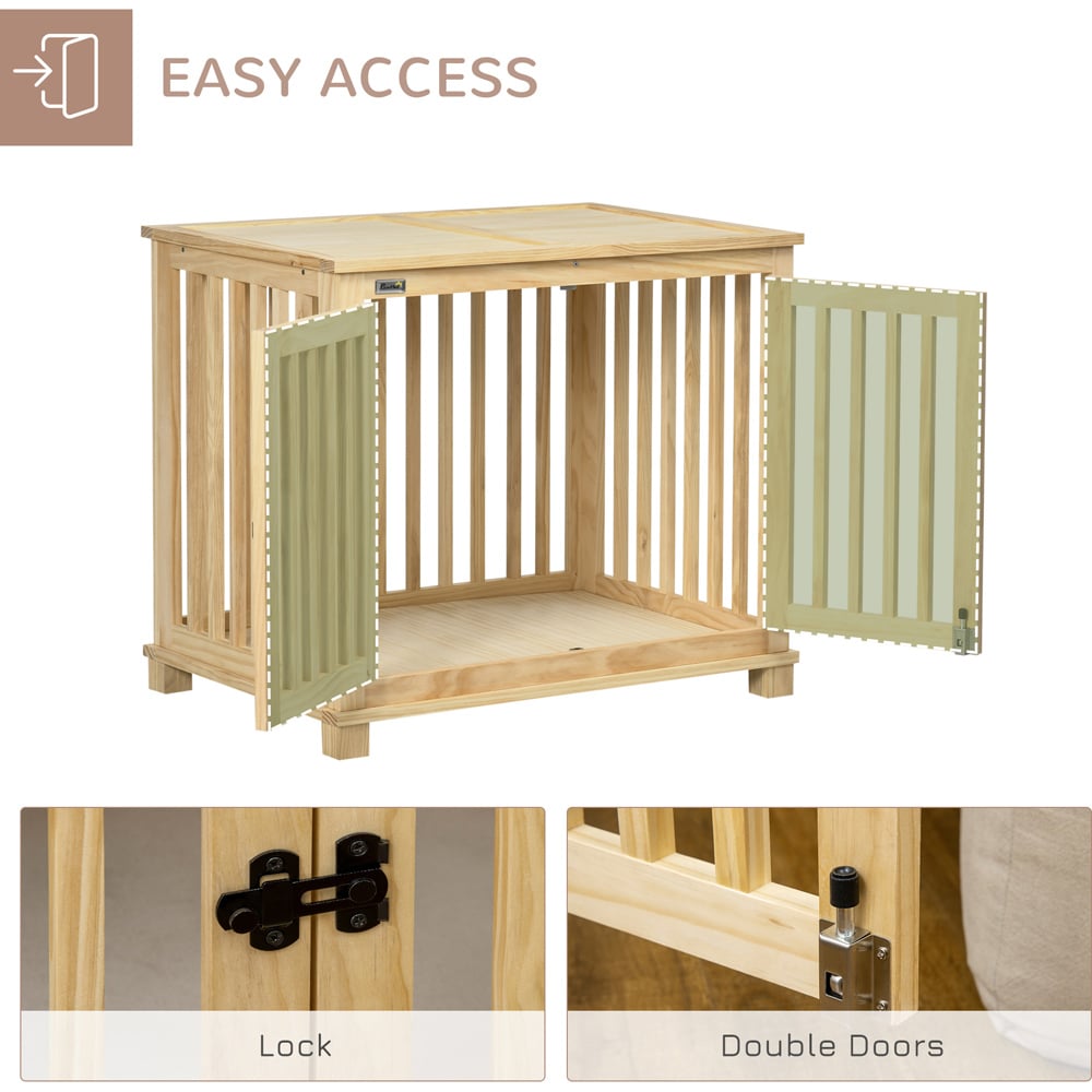 PawHut Natural Medium Dog Pet Crate Side Table with Cushion Image 3