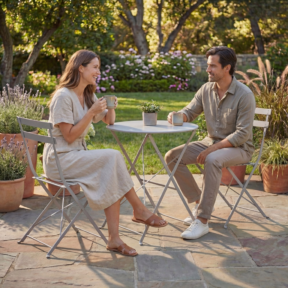 GARDEN VIDA Porto Metal 2 Seater Bistro Set Light Grey Image 3