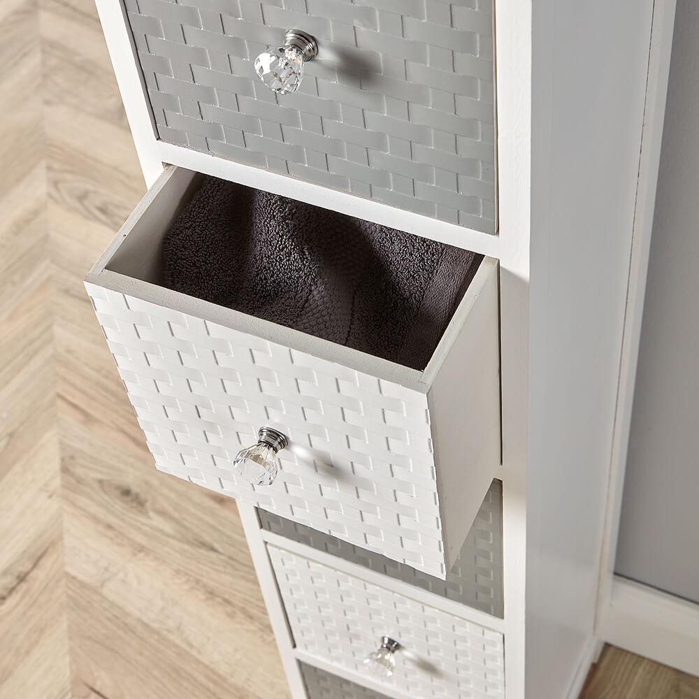 Home Source Crystal 5 Drawer White Grey Narrow Chest of Drawers Image 3