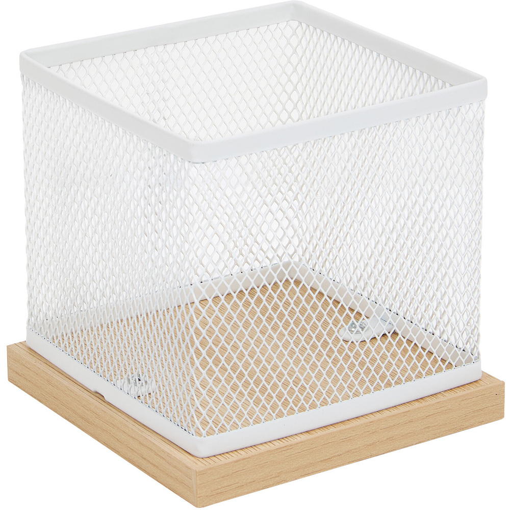 Wood Effect and White Mesh Pen Pot Image 4