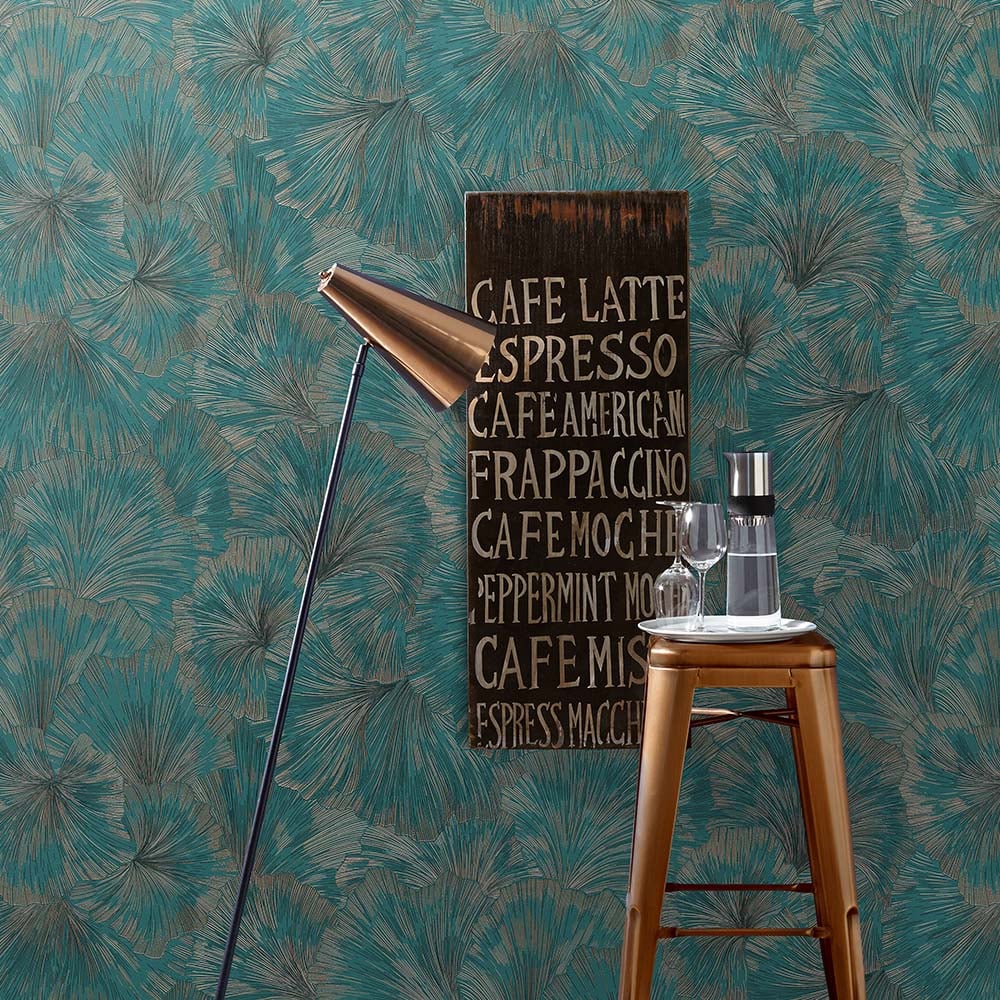 Erismann Stunning Ginko Flower Green and Bronze Wallpaper Image 4