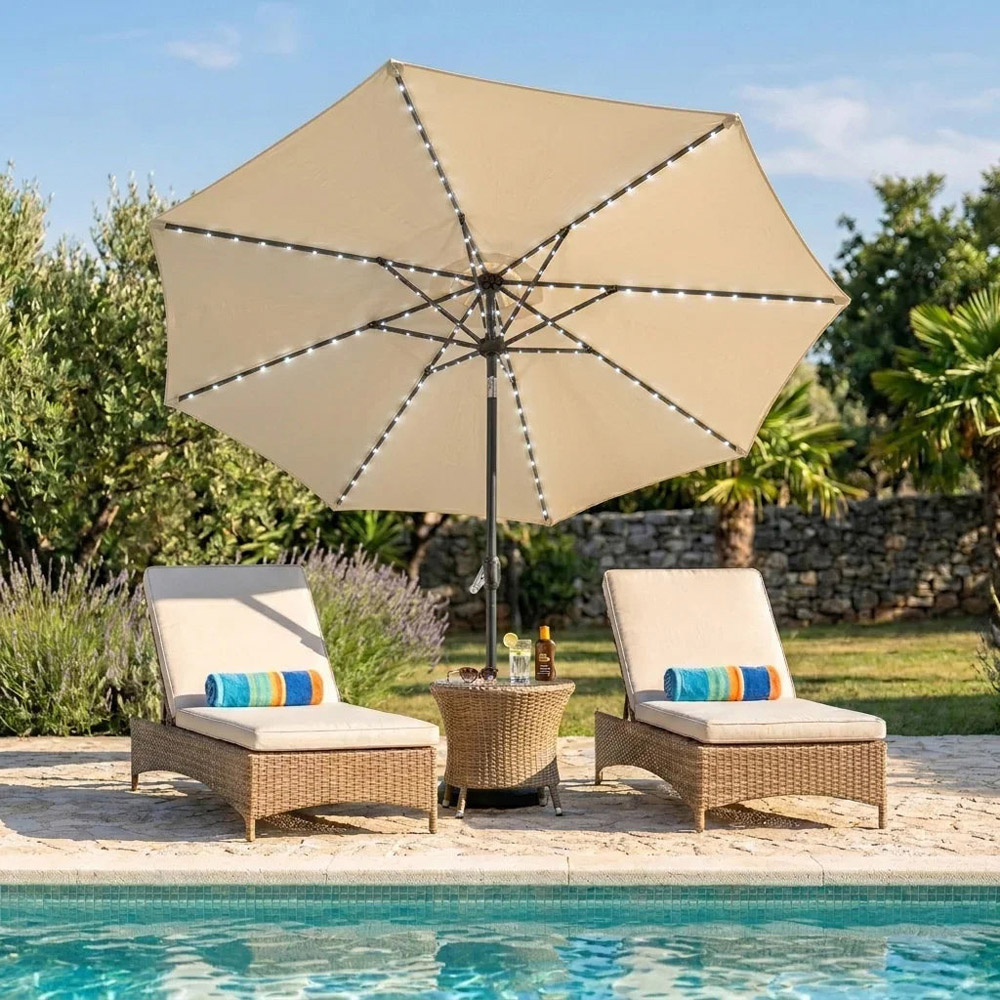 MonsterShop Cream LED Crank and Tilt Parasol 2.7m Image 2