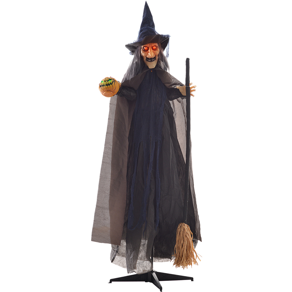HOMCOM Animated Witch Halloween Prop with Broomstick and Pumpkin 6ft Image 1