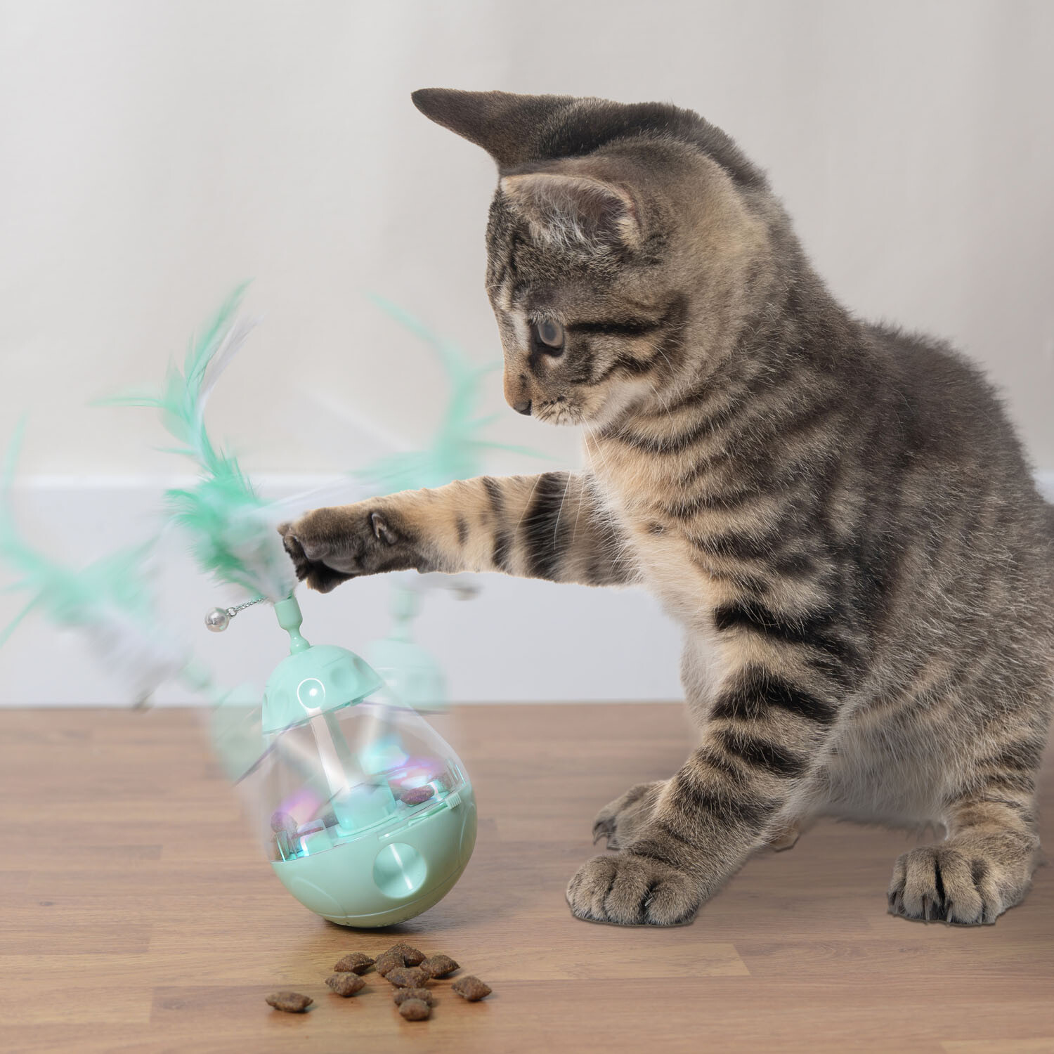 Single Turquoise Wobbler Treat Dispenser Cat Toy in Assorted styles Image 1