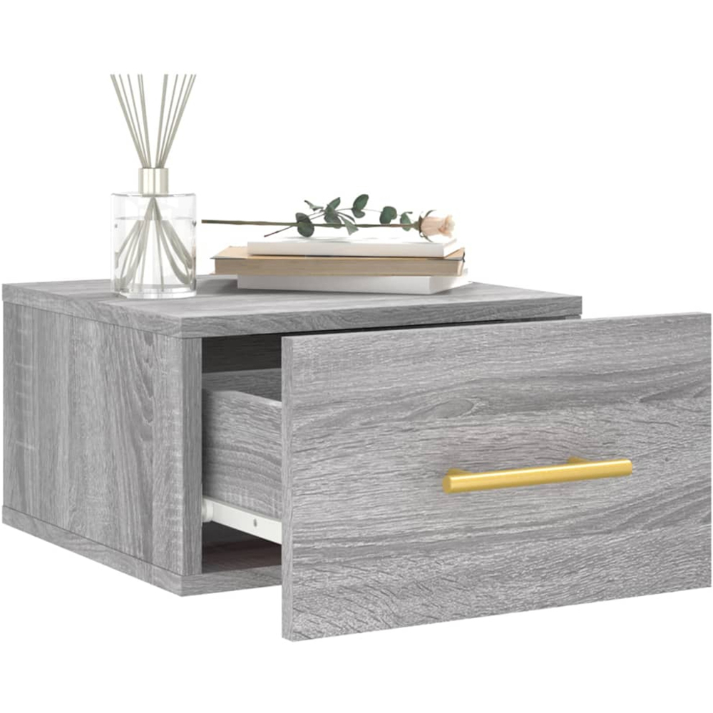 vidaXL Single Drawer Grey Sonoma Oak Wall Mounted Bedside Table Image 4