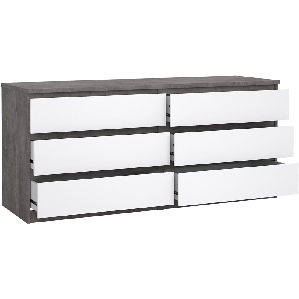 Florence 6 Drawer Concrete and White High Gloss Wide Chest of Drawers Image 5