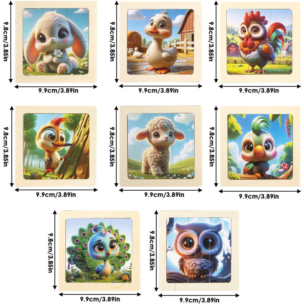 H&O Direct Kids Wooden Animals Cognitive Jigsaw Puzzle Set 8 Pack Image 6