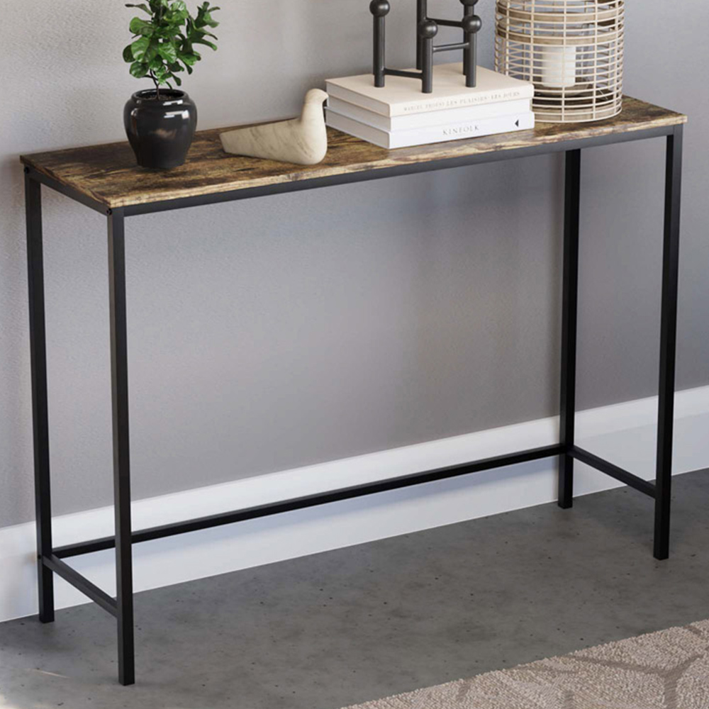 Vida Designs Brooklyn Dark Wood Industrial Console Table Image 1