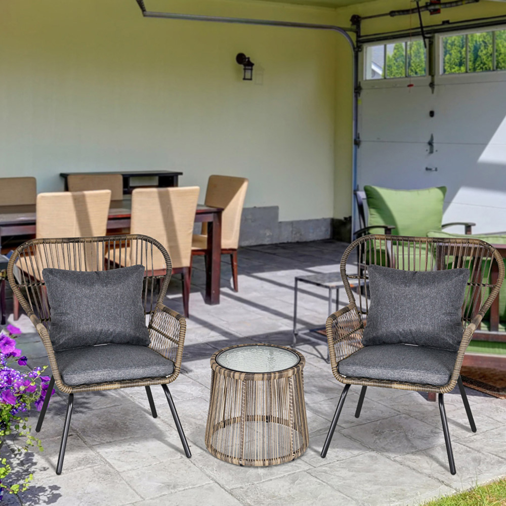 Outsunny 2 Seater Grey Rattan Bistro Set Image 1