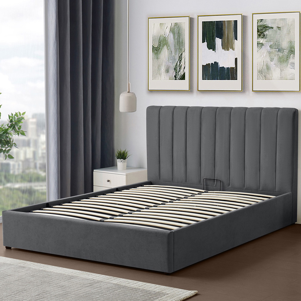 Brooklyn Evelynne King Size Dark Grey Linen Ottoman Bed Image 1