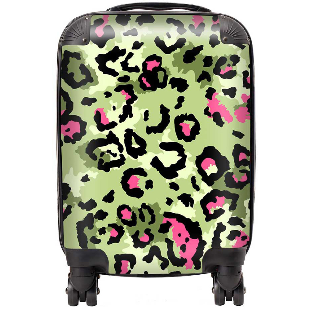 Warren Reed Designer Small Green and Pink Leopard Print Suitcase Image 1