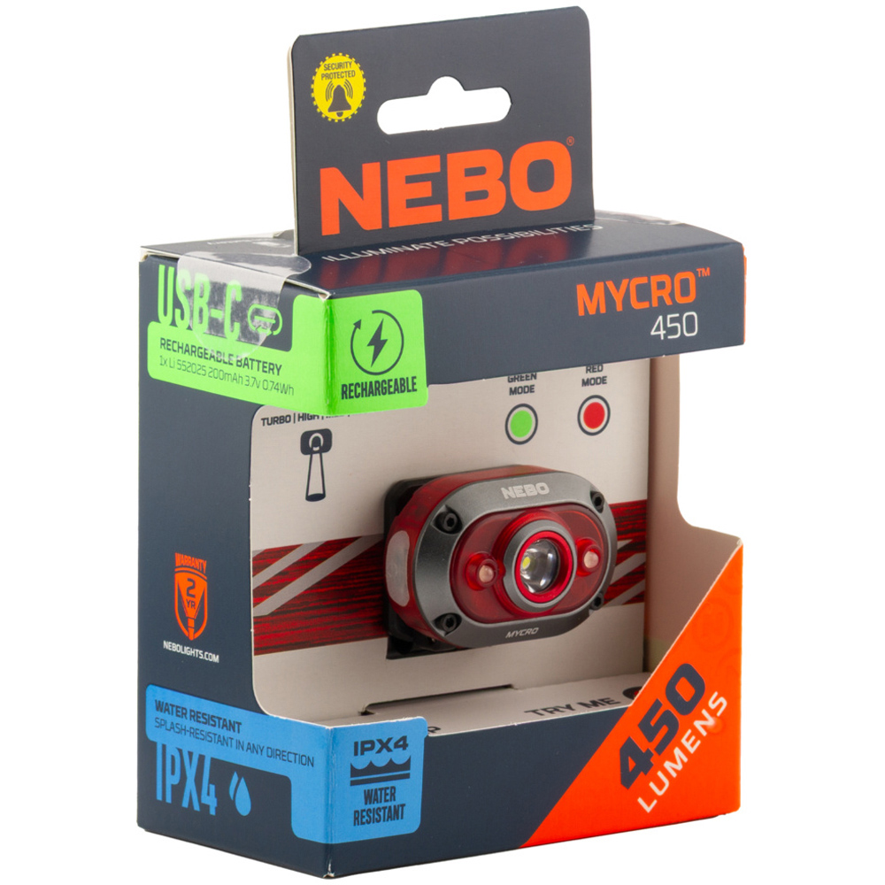 Nebo Mycro 450 2-in-1 450 Lumens Red Rechargeable Detachable Headlamp and Cap Light Image 2