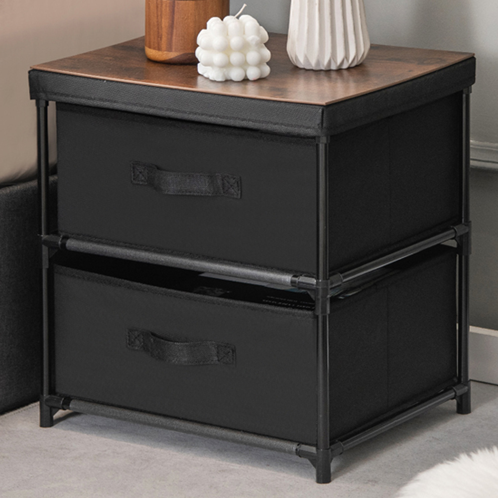 Costway 2 Drawer Black Fabric Nightstand with Removable Lid Image 1