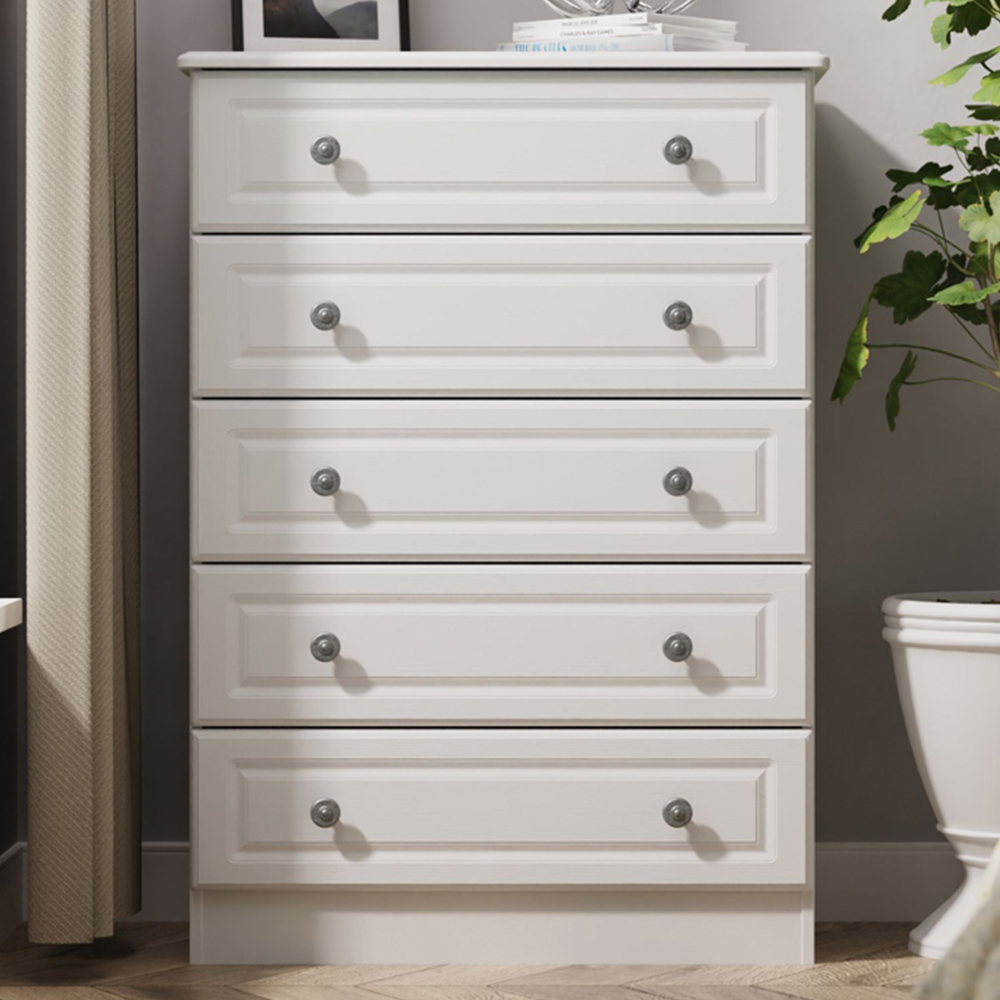 Crowndale Pembroke 5 Drawer Grey Ash Chest of Drawers Ready Assembled Image 1