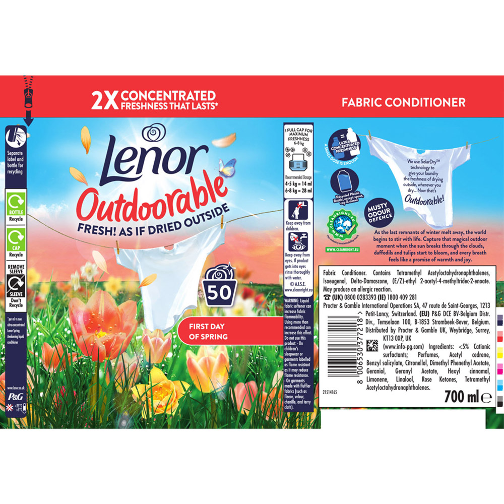 Lenor Outdoorable Fresh Fabric Conditioner 700ml First Day of Spring Image 2