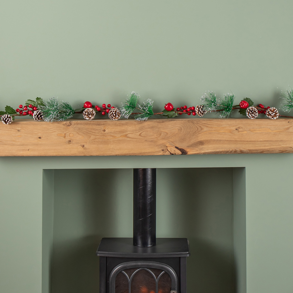 Samuel Alexander Berry Garland with Pinecones and Silver Glitter Tips 150cm Image 2