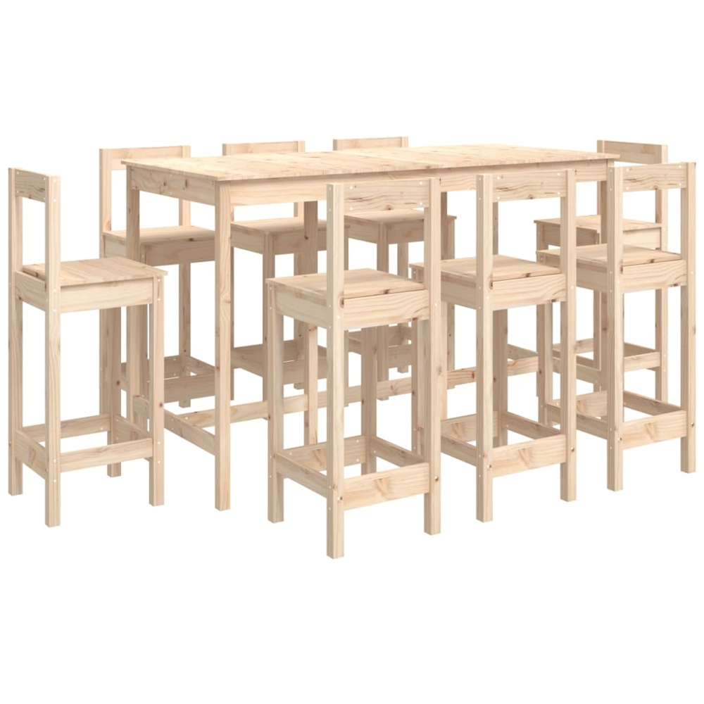 vidaXL 8 Seater Natural Solid Pine Wood Bar Table Set Image 2