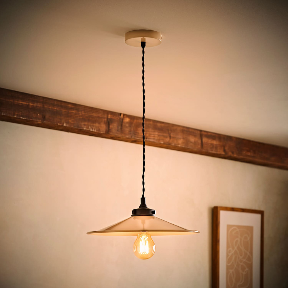 ValueLights Hampstead Natural Rolled Edge Tapered Pendant Light with Bulb Image 6