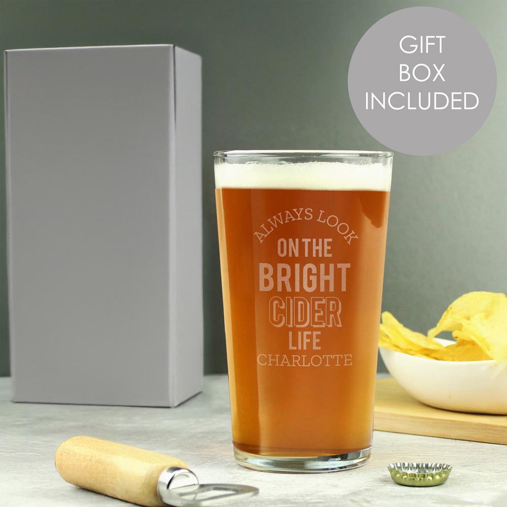 Personalised Memento Company Personalised Always Look On The Bright Cider Life Pint Glass Image 2
