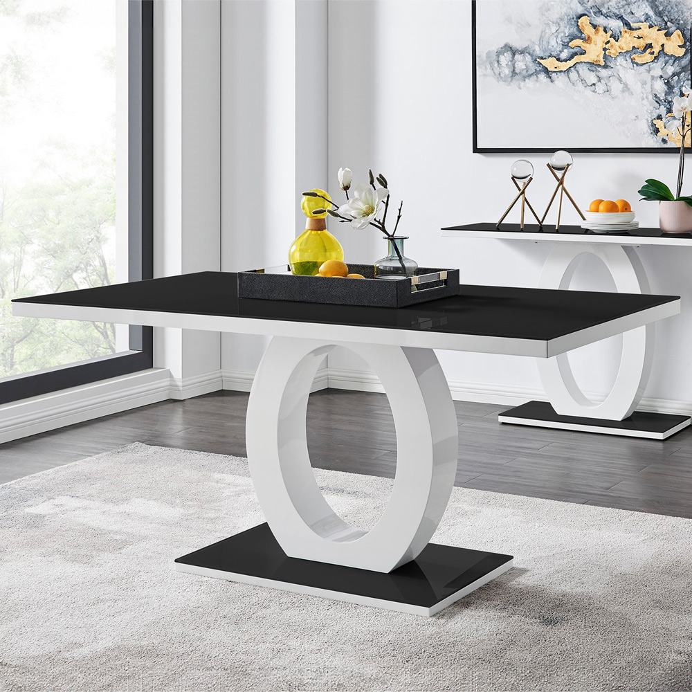 Furniturebox Lucia Solara 6 Seater Dining Set Black Gloss and White Image 2