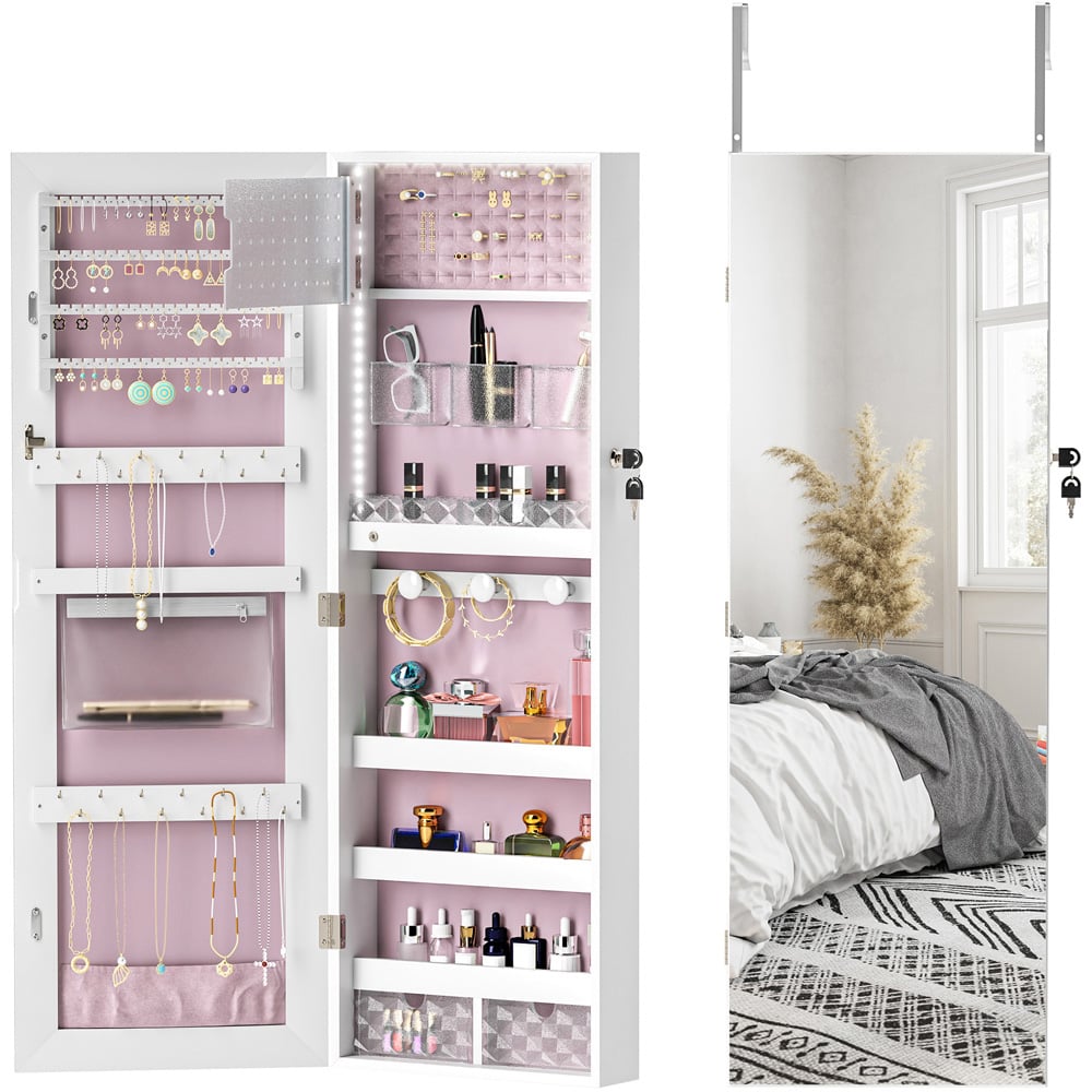 Portland Pink Lining Door Hanging Jewellery Cabinet Mirror Image 3